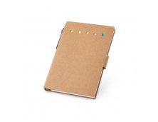 Blocos adesivados com 25 folhas cada e capa em papel kraft reciclado