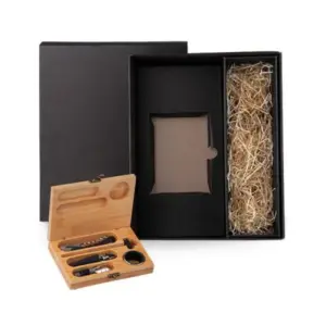 Kit vinho 6 peças em bambu com suporte para garrafa personalizado
