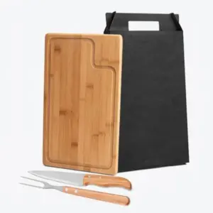 Conjunto para churrasco em bambu madeira e inox Texas 3 peças personalizado