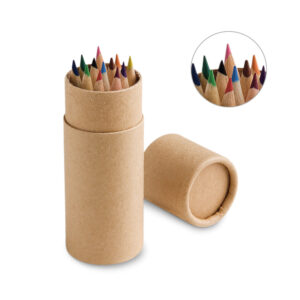 Kit 12 lápis de cor em caixa cilíndrica kraft personalizado