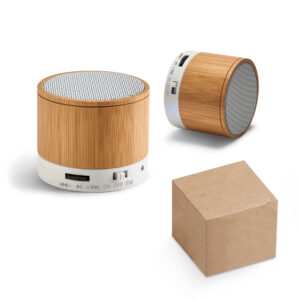 Caixa de som em bambu personalizada