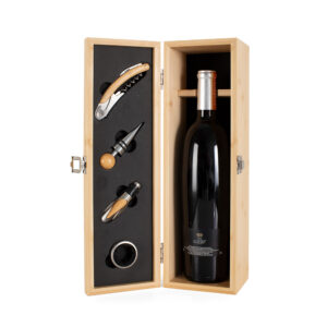 Kit vinho em bambu com suporte para garrafa personalizado