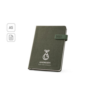 Agenda A5 em rPET reciclado com fecho magnético personalizada