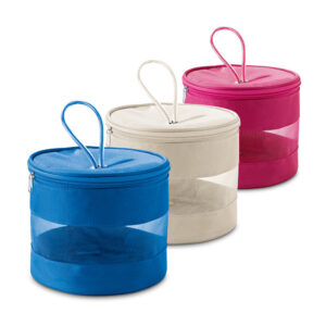 Bolsa de cosméticos em microfibra e tela mesh personalizada