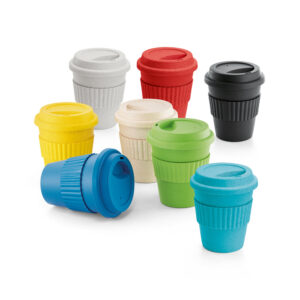 Copo de viagem em fibra de bambu e PP com tampa 380ml personalizado