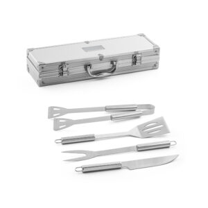 Kit churrasco em estojo de alumínio 4 utensílios personalizado