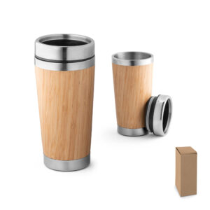 Copo térmico em inox e bambu 500ml personalizado