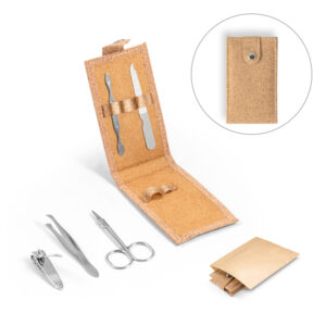 ZENA. Conjunto de manicure em cortiça com peças em aço inox