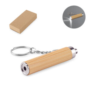 Chaveiro com lanterna LED em bambu personalizado