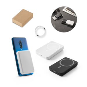 Bateria portátil magnética por indução 5000mAh em ABS reciclado personalizada