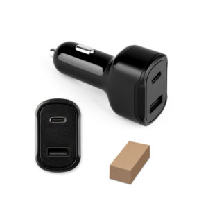 Adaptador automotivo USB-C e USB-A em ABS reciclado personalizado