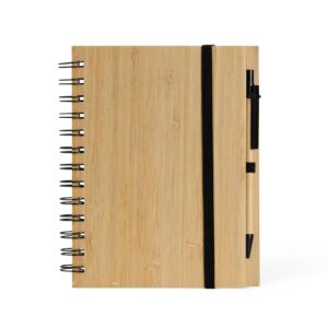 Bloco de anotações em bambu com caneta personalizado