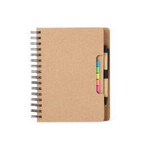 Caderno A5 ecológico com autoadesivos e caneta personalizada