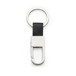 Chaveiro em metal com mosquetão e couro personalizado