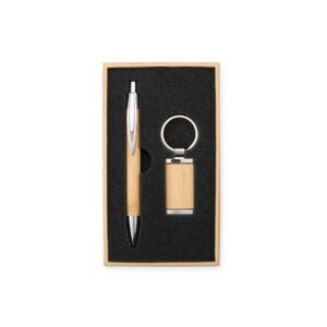 Kit caneta e chaveiro em bambu personalizado