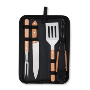Kit churrasco 4 peças em inox com cabo de madeira personalizado