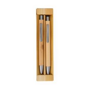 Kit ecológico caneta e lapiseira em bambu personalizado