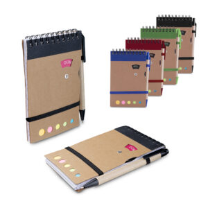 Caderno de bolso A6 em kraft com caneta e sticky notes personalizado