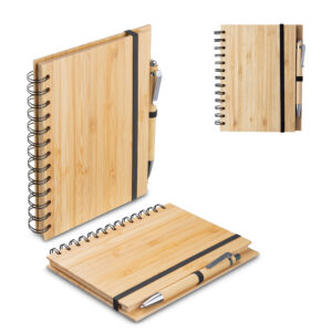 Caderno B6 em bambu com caneta personalizado