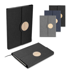 Caderno A5 capa em rPET com detalhe em bambu personalizado