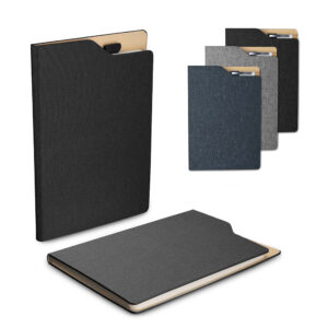 Caderno A5 capa em rPET com porta caneta personalizado