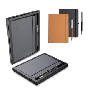 Kit caderno A5 couro reciclado com caneta metálica personalizado