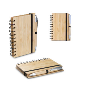 Caderno A6 em bambu com caneta personalizado