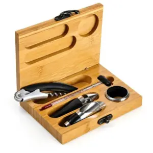Kit vinho 6 peças em estojo de bambu personalizado