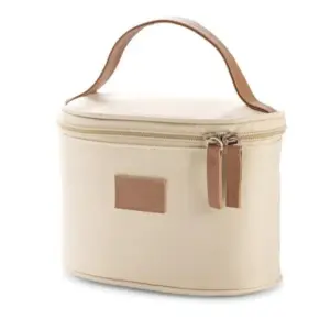 Bolsa de cosméticos em microfibra bege personalizada