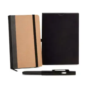 Kit caderneta bolso 10x16cm com caneta personalizado - bege/preto