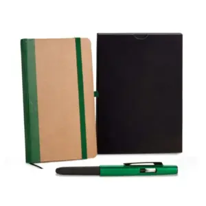 Kit caderneta bolso 10x16cm com caneta personalizado - bege/verde