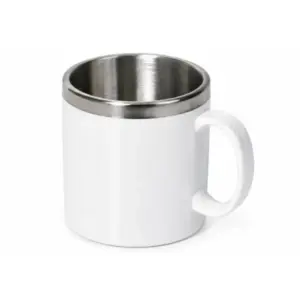 Caneca em inox escovado com revestimento branco 300ml personalizada