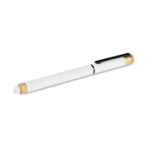 Caneta roller em alumínio reciclado e bambu branca personalizada
