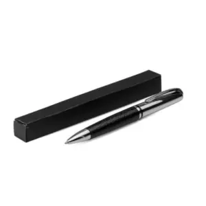Caneta em metal cromado preto personalizada