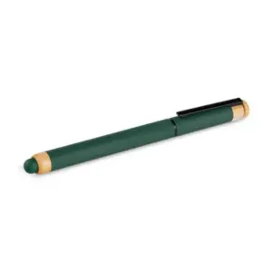 Caneta roller em alumínio reciclado e bambu verde personalizada