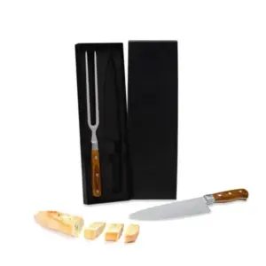 Conjunto faca e garfo premium em madeira e inox personalizado
