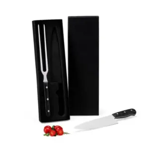 Conjunto faca e garfo premium em madeira e inox preto personalizado