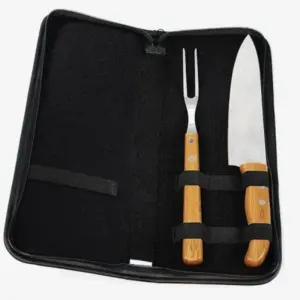 Conjunto garfo e faca em bambu madeira e inox personalizado