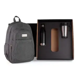 Conjunto mochila garrafa e caneca 3 peças personalizado