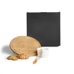 Conjunto para petiscos em bambu 3 peças personalizado
