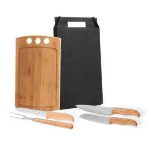 Conjunto para churrasco e cozinha em bambu madeira e inox personalizado
