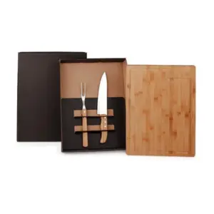 Conjunto para churrasco em bambu madeira e inox 3 peças personalizado