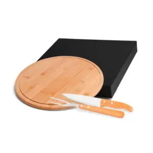 Conjunto para pizza e churrasco em bambu madeira e inox personalizado