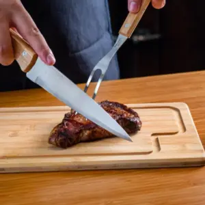 Conjunto para churrasco em bambu inox e madeira 3 peças personalizado