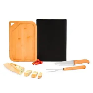 Conjunto para churrasco em bambu inox e madeira 3 peças personalizado