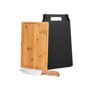 Conjunto para churrasco em bambu madeira e inox 2 peças personalizado