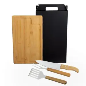 Conjunto para churrasco e hambúrguer com espátula 4 peças personalizado