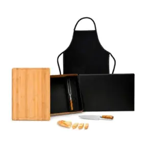 Conjunto para churrasco premium em bambu madeira e inox 4 peças personalizado