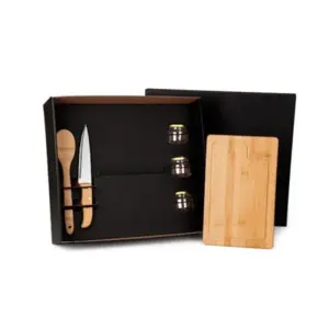 Conjunto para cozinha e tempero em bambu e inox 6 peças personalizado