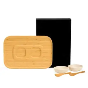 Conjunto para petisco em bambu e fibra de bambu 5 peças personalizado